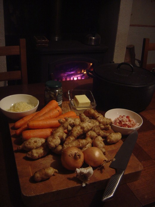 What you'll need for this jerusalem artichoke and carrot soup recipe