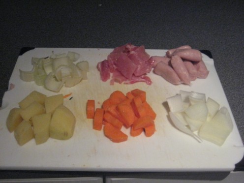 Veg and meat prepared.
