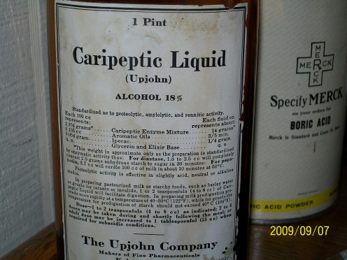 Caripeptic for a 'sour stomach'.  Wonder what it tasted like?  Not cherry, even with the aromatic oils added.