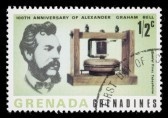 Alexander Graham Bell with the first telephone invented.