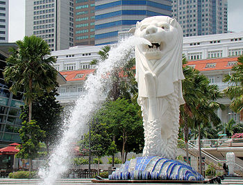 The Merlion in Merlion Park near the Singapore CBD is a well-known tourist icon 
