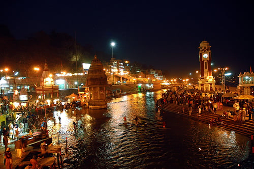 City of haridwar is glittering with lights of diya 
