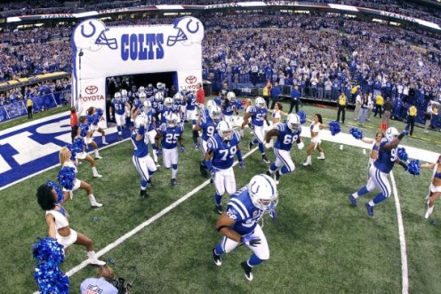 The Indianapolis Colts take the field before playing against the Baltimore Ravens at Lucas Oil Field in Indianapolis, Indiana on January 16, 2010. (Joe Robbins/NFL.com)