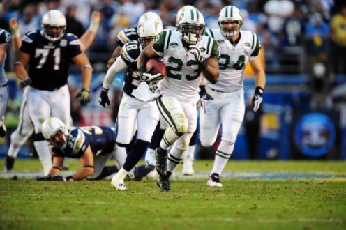 New York Jets running back Shonn Greene runs for a 53-yard touchdown during the fourth quarter of the AFC divisional playoff game against the San Diego Chargers on Sunday, January 17, 2010 in San Diego. (Gary A. Vasquez/NFL.com)