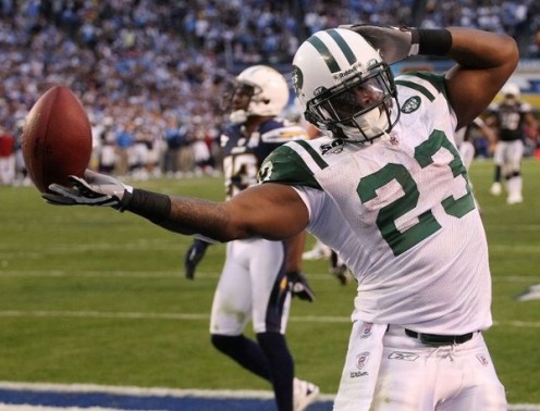 Shon Greene celebrates after his fourth quarter TD that sealed the win for the Jets.