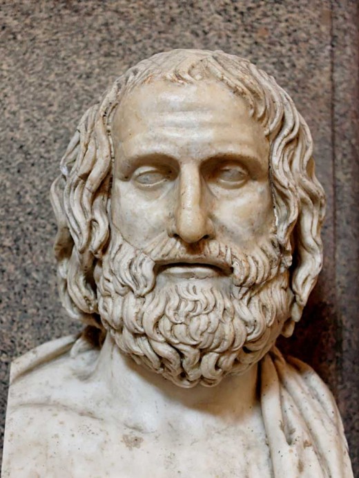 Marble bust of Euripides is a Roman copy after a Greek original from ca. 330 BC.