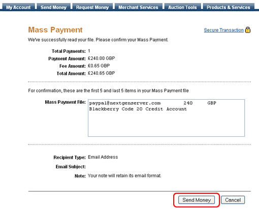Paypal instant masspay