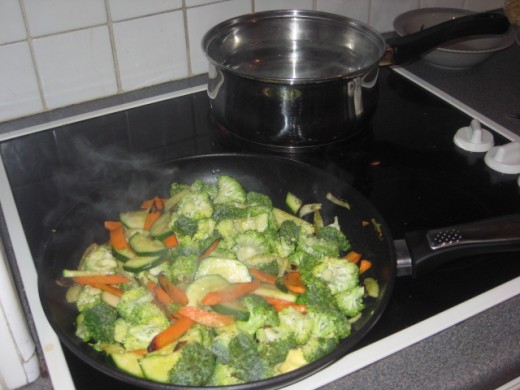 lightly frying the veg