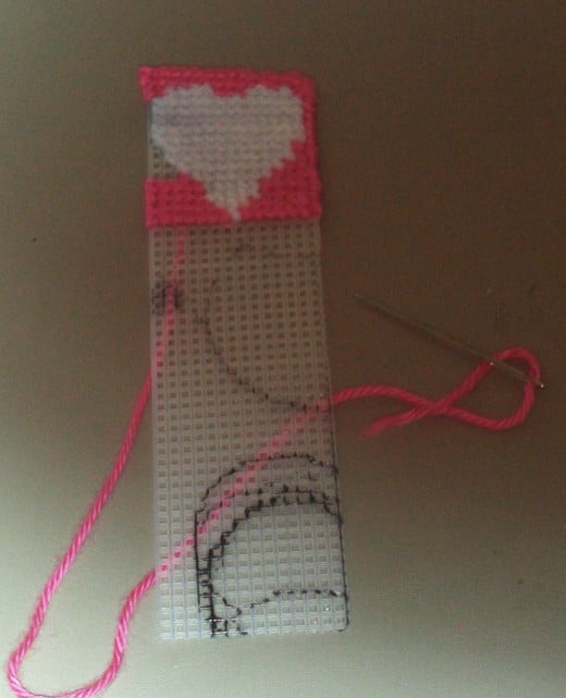 Stitching around the bookmark is pleasant because I can see my creation coming to life.