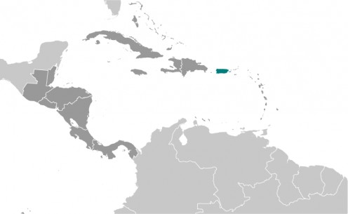 Puerto Rico is in green and is a US Potectorate. Dominican Republic is in between Haiti and Puerto Rico, so US might need to take over that country as well as Haiti if they were to take over Haiti. I think it's all a stretch.