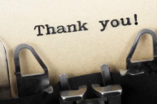 Typewriter with typed letters Thank you