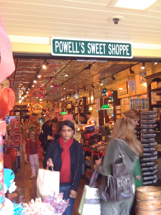 A candy shop that was very busy.