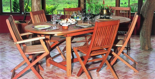 Eucalyptus hardwood outdoor dining furniture.
