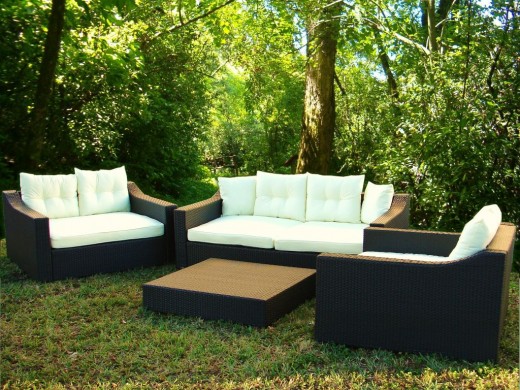Four piece set includes sofa and love seats with table/ottoman.  Aluminum framing and resin wicker are durable outdoor no matter where you live.