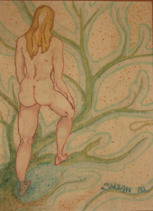 Self portrait: My River Of Dreams:crayon on cloth