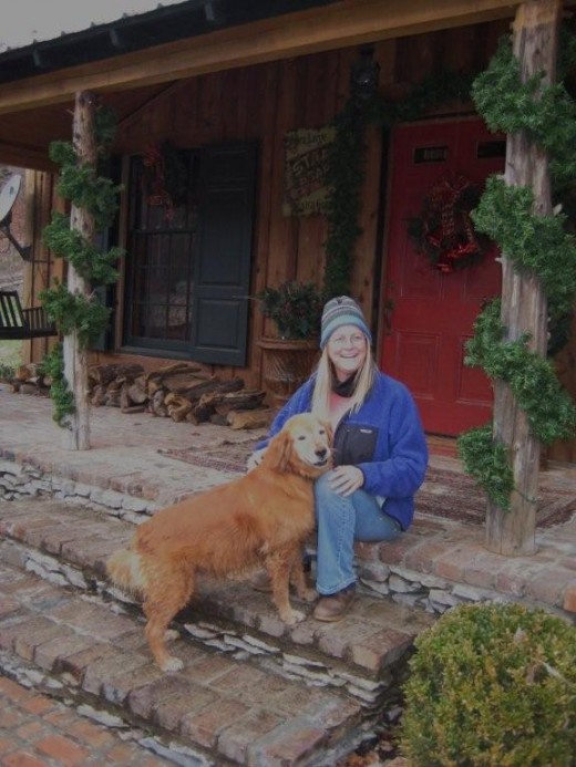 Winter at Ann's cabin, I still have long hair!