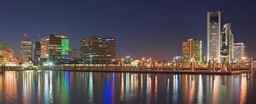 Night time by the coast