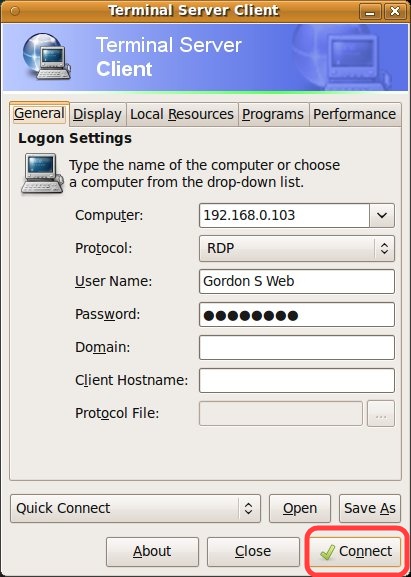 Remote Desktop Logon from a Linux platform (Windows looks similar)