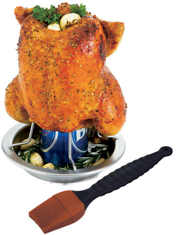 Beer can chicken steam-marinades whole chicken from the inside as heat pulls moisture out from the outside.