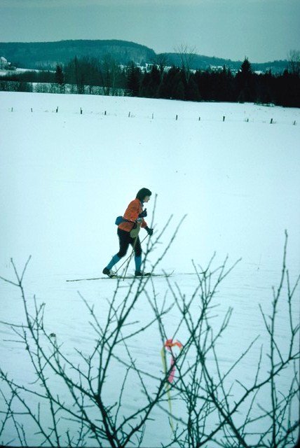 Skiing across a field in Canadian Ski Marathon.
