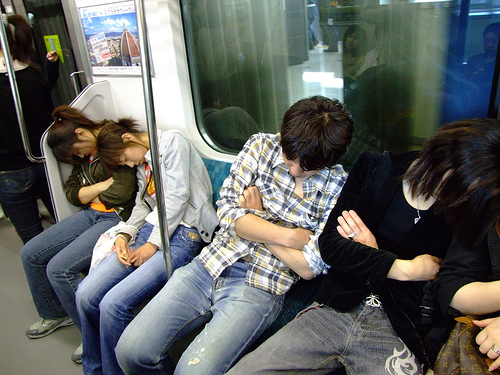 Enjoying nap time, even on board the train in Japan.