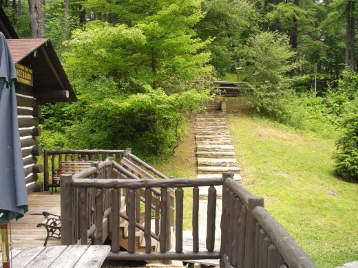 the deck for outdoor eating at the snack bar and camp shop