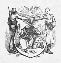 Harper's Magazine political cartoon depicting alliances in opposition to US Reconstruction Policy