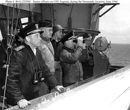 Officers on USS Augusta observing the Normandy Landings (from military archives)