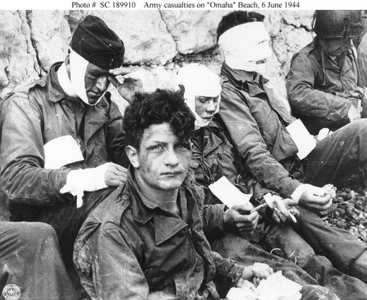 Wounded men from 3rd Bat.,16th Infantry Division after storming Omaha Beach 6/6/1944 (from military archives)