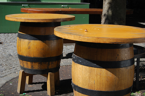 Wooden beer barrel tables