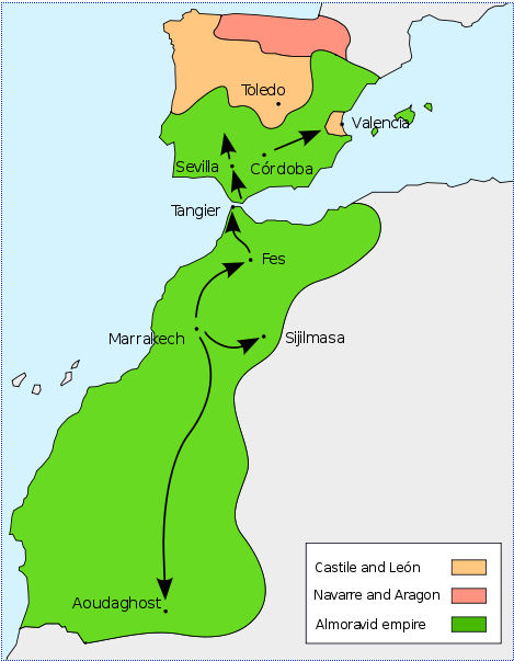 'Almoravid-empire at its greatest extent ~ circa 1106'. * * *  Author of map: Bamse Permission is granted to copy, distribute and/or modify this document under the terms of the GNU Free Documentation License. Further details: http://en.wikipedia.org/
