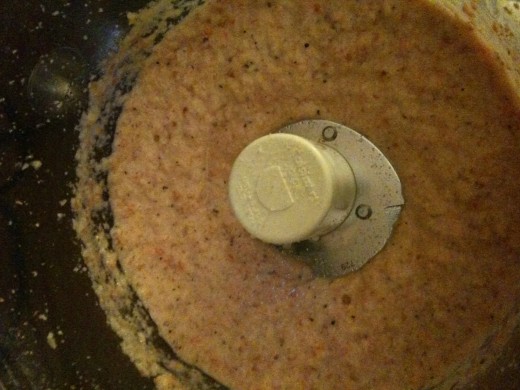 Add the other veggie and seasonings, plus the egg and process until smushy.