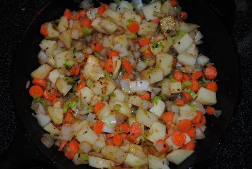 Saute the veggies in the skillet in which the bacon was cooked.
