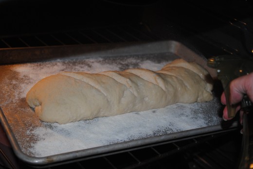 Spray the loaf at 4 2-minute intervals when first baking.
