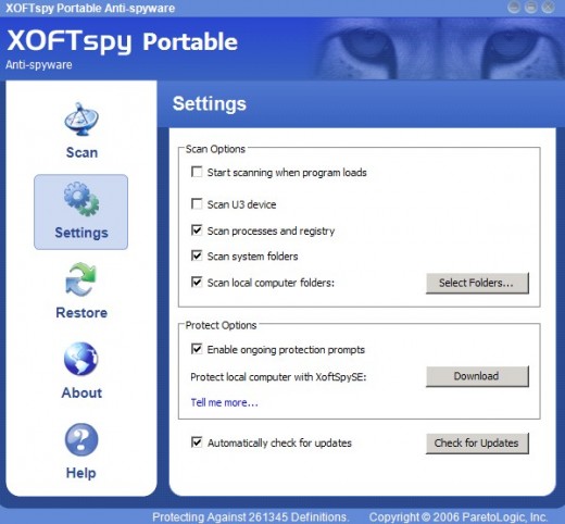 XoftSpy U3 Anti-spyware Settings