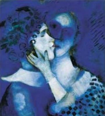 The strong vibrant blues that Chagall is so enchanted with .