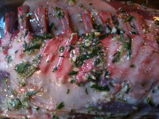The lamb with the herb paste/marinade.