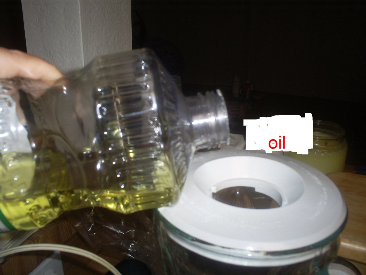 Pour approximately two tablespoon of oil in the blender.