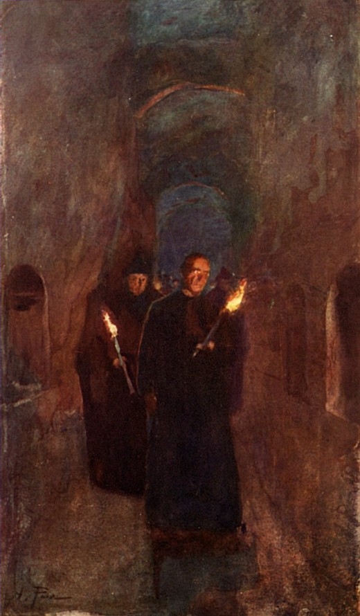 A procession in the catacomb of Callistus.