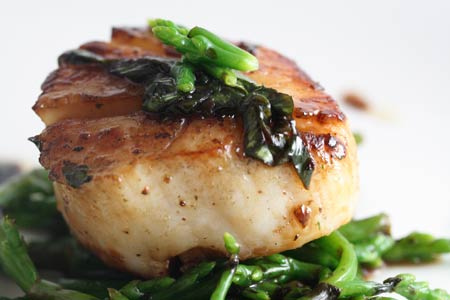 Grilled Scallops with ginger, soy dressing and sea beans... Yummy! (Flickr.com)