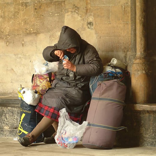 Dinnertime for a homeless woman