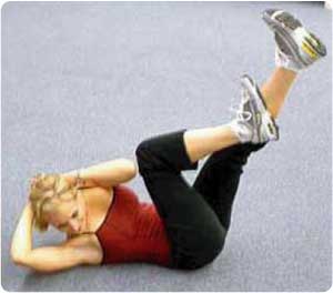 Bicycle riding type abdominal exercise lying on back on floor step 2