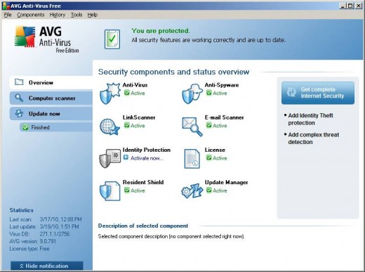 AVG Free Anti-Virus interface