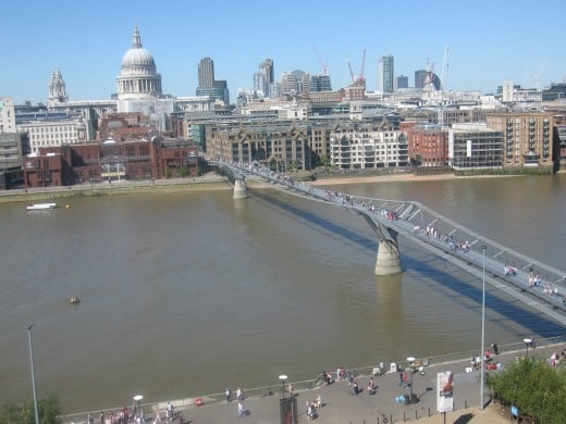 View of St. Paul Cathedral and the Millennium Bridge from Tate Modern