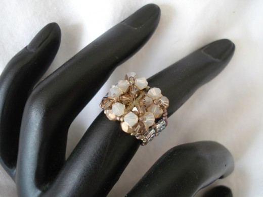 One of my gorgeous crystal rings the four flower crystal ring, see the designs in Swarovski Crystal Ring patterns.