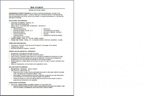 Internship application resume