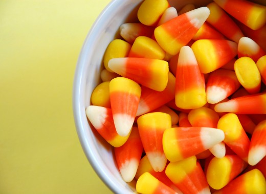 White bowl of candy corn from Dreamstime.com