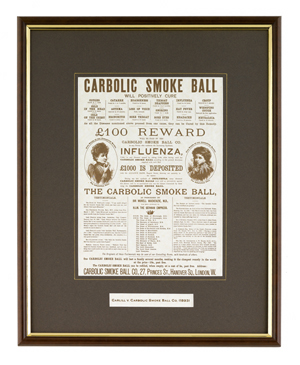advertisement for the incredible theraputic powers of carbolic smoke balls.