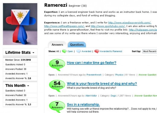 My Humble User Profile in Webanswers. Just a baby here but will do my best to grow further to the best of my abilities.