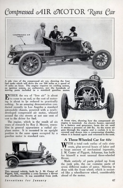 Compressed air cars in the past. Here are the two most successful early contenders. Click to enlarge picture.